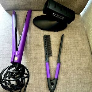 SOLEIL Purple Hair Straightener and Comb Set
